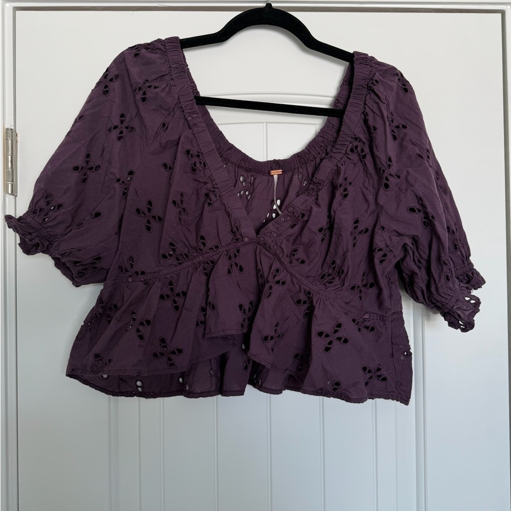 Free People Plum Eyelet Blouse